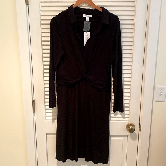 Liz Claiborne Black Long Sleeve Shirt Dress Front Knot 14 NWT - Picture 5 of 10